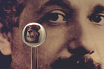 Einstein's image inverted within an
uncoated GP-B fused quartz gyro rotor.