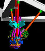 CAD drawing of one of the two lower thruster clusters (4 thrusters per cluster) mounted on the lower spacecraft frame