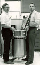 Robert Vessot and Martin Levine with the Gravity Probe A payload.
