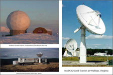 Photos of NASA ground tracking stations at Svalbard, Norway, Wallops, Virginia, and Poker Flats, Alaska.