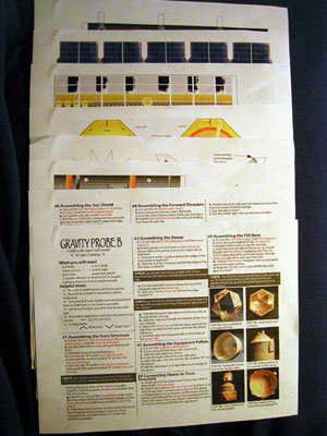 Photo of GP-B spacecraft paper model instructions.